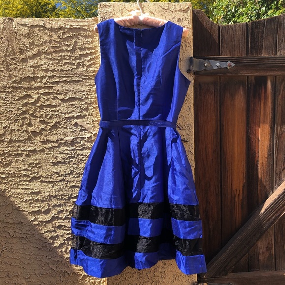 Blue & Black Sleeveless Belted Dress by R&K - Picture 2 of 6